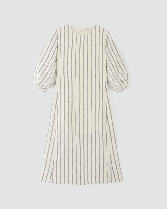 The Linen A-Line Midi Dress | Bone / Navy