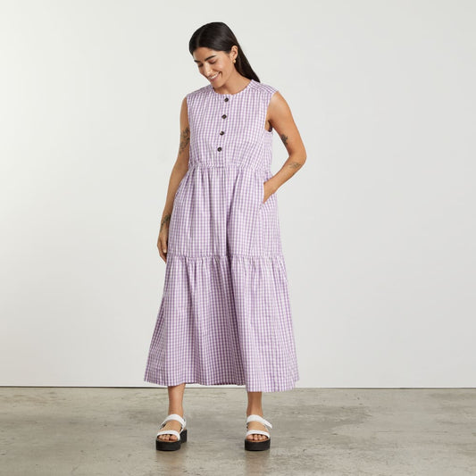 The Tiered Midi Dress | Orchid Gingham