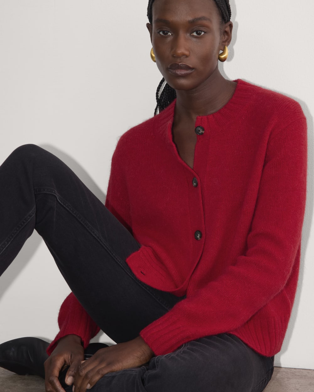 The Crew Cardigan in Alpaca | Berry Red