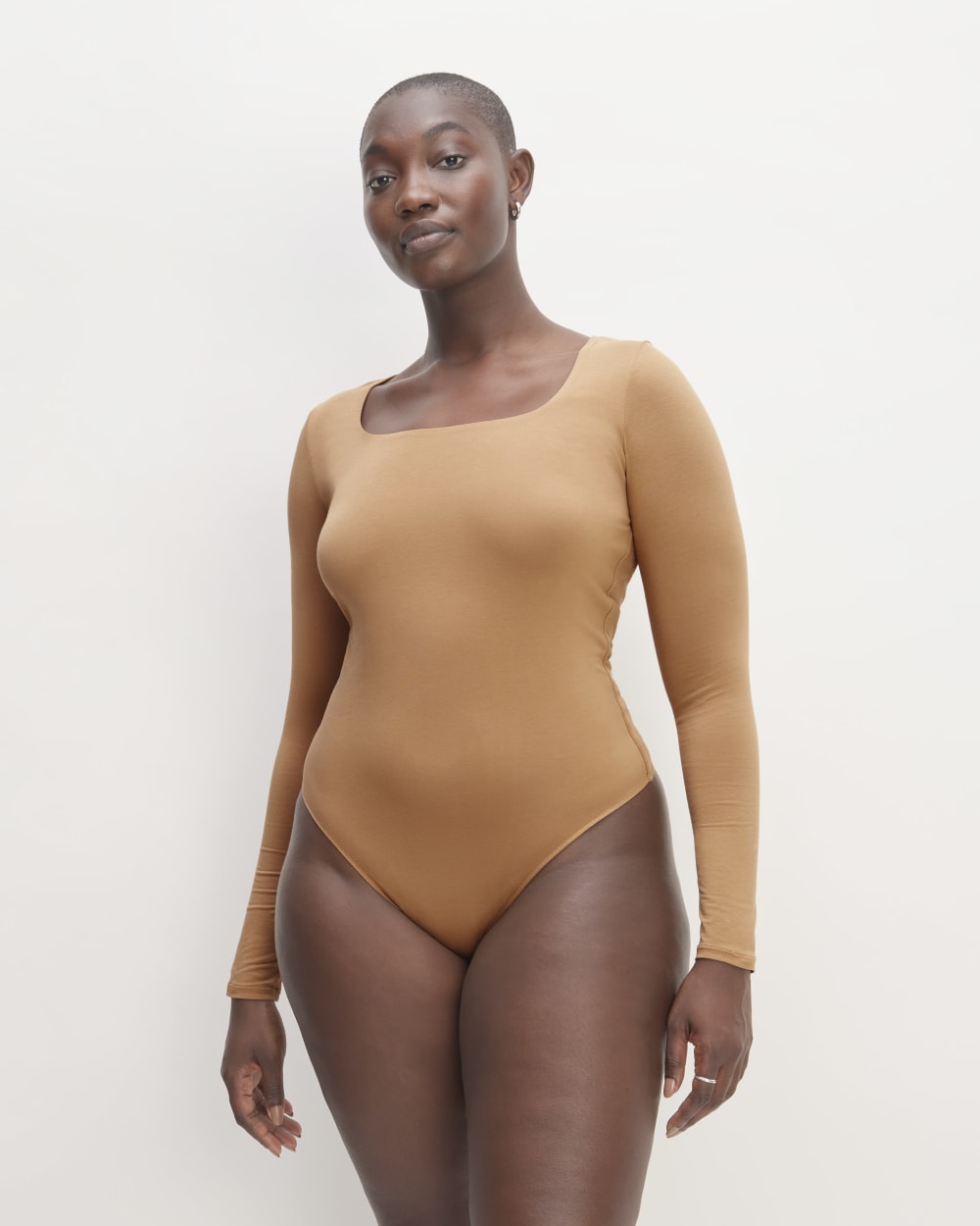 The Long-Sleeve Supima® Square-Neck Bodysuit | Tawny Brown | Thong