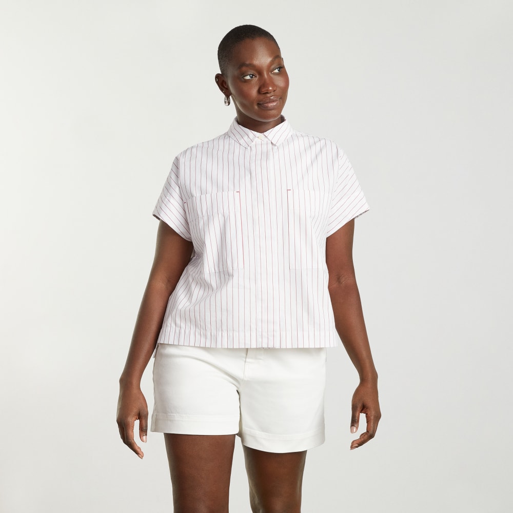 The Short-Sleeve Box Shirt | Red Pinstripe