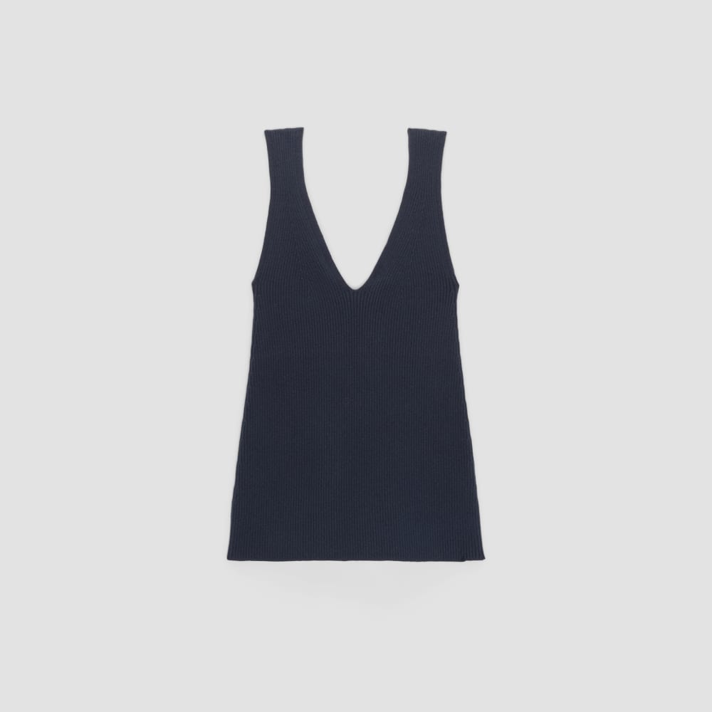 The Ribbed Cotton Double V Top | Navy