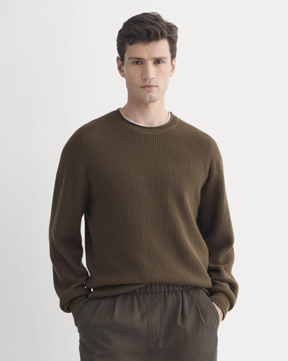Waffle Rollneck Crew in Everyday Cotton | Cocoa