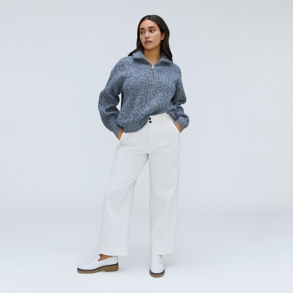 The Half-Zip Sweater in Luxe Merino | Dark Mallard / Oat Twist