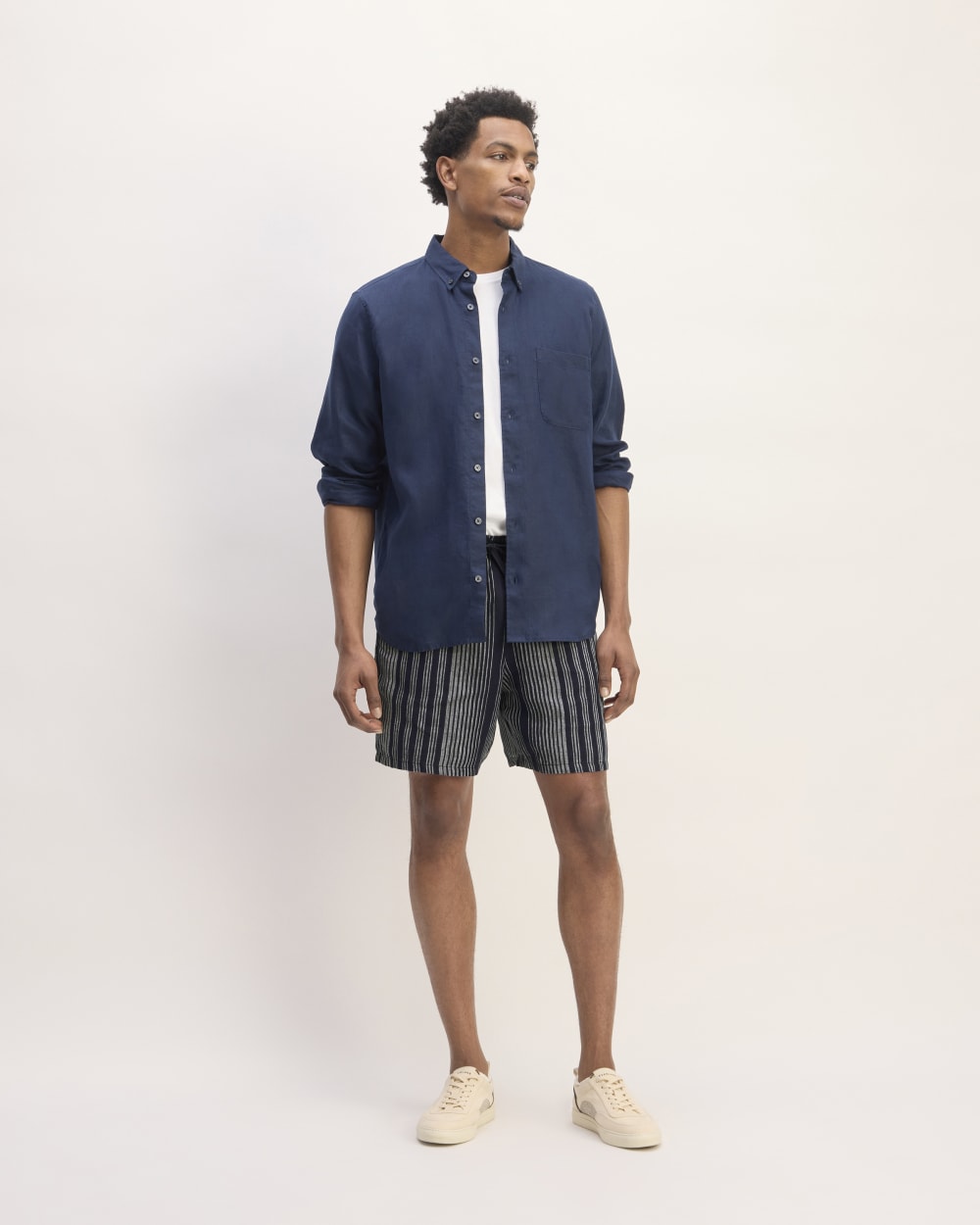The Linen Easy Short | Navy / Bone