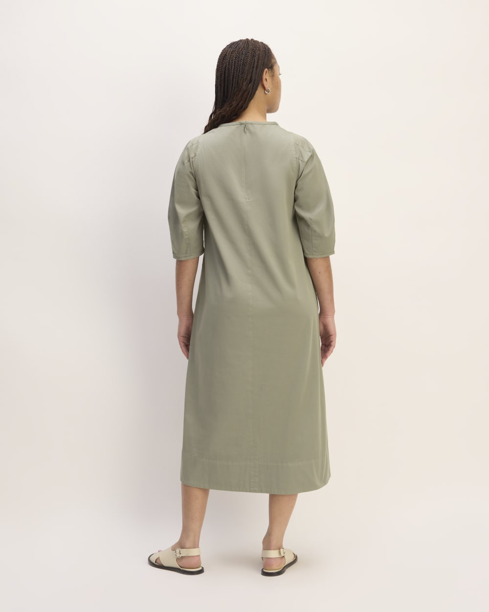 The Short-Sleeve Puff Midi Dress | Sage Green
