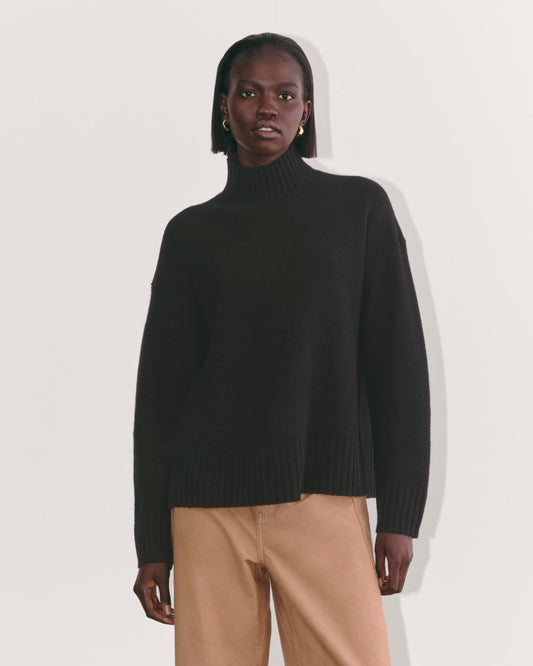 The Honeycomb Funnel Neck in Wool Cashmere | Black