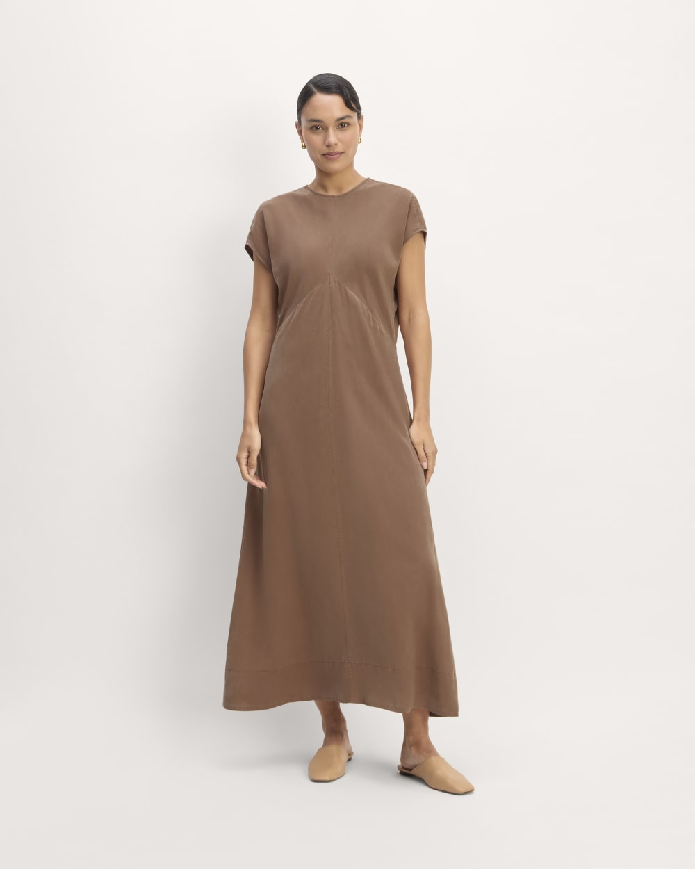 The TENCEL™ Short-Sleeve Midi Dress | Carob Brown