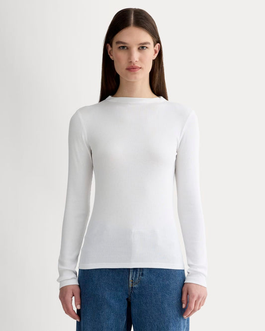 The Luxe Rib Funnel-Neck Tee | White