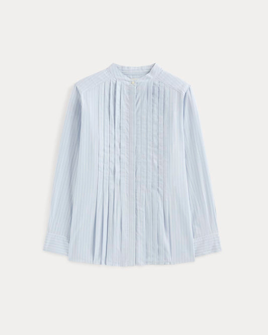 The Pleated Shirt in Silky Cotton | Forever Blue / Optic White
