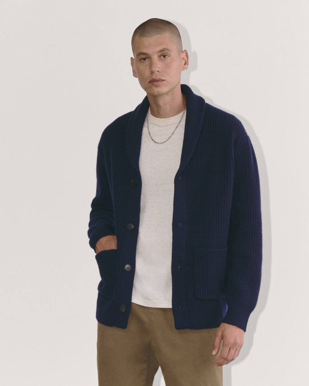 The Felted Merino Shawl Collar Cardigan | Deep Navy