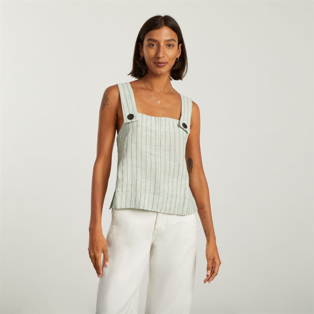 The Apron Linen Tank | Seafoam Pinstripe