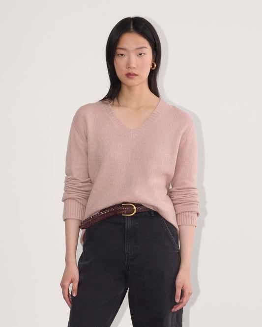 The V-Neck Sweater in Plush Cotton | Dusty Rose