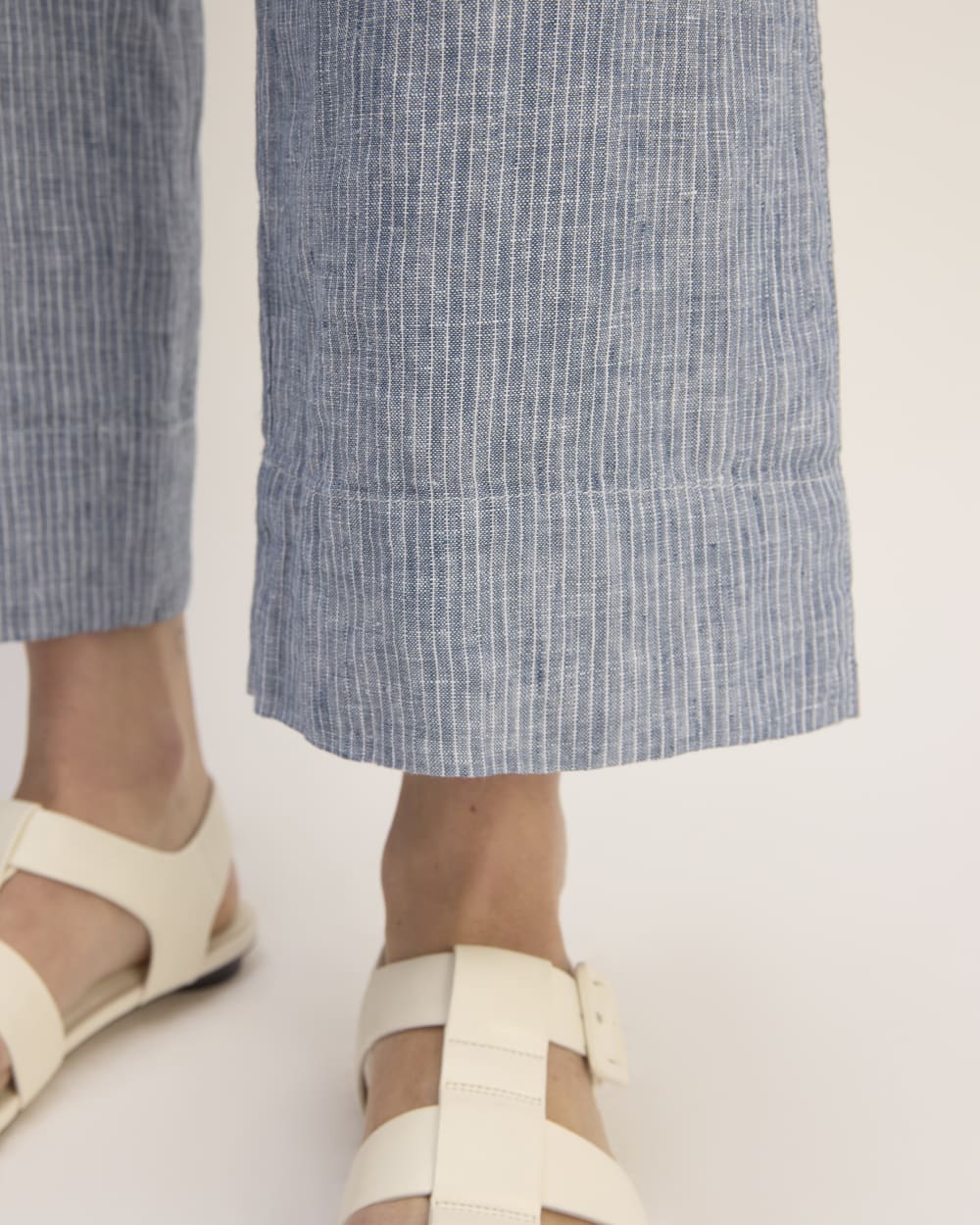 The Linen Side-Button Jumpsuit | White / Blue