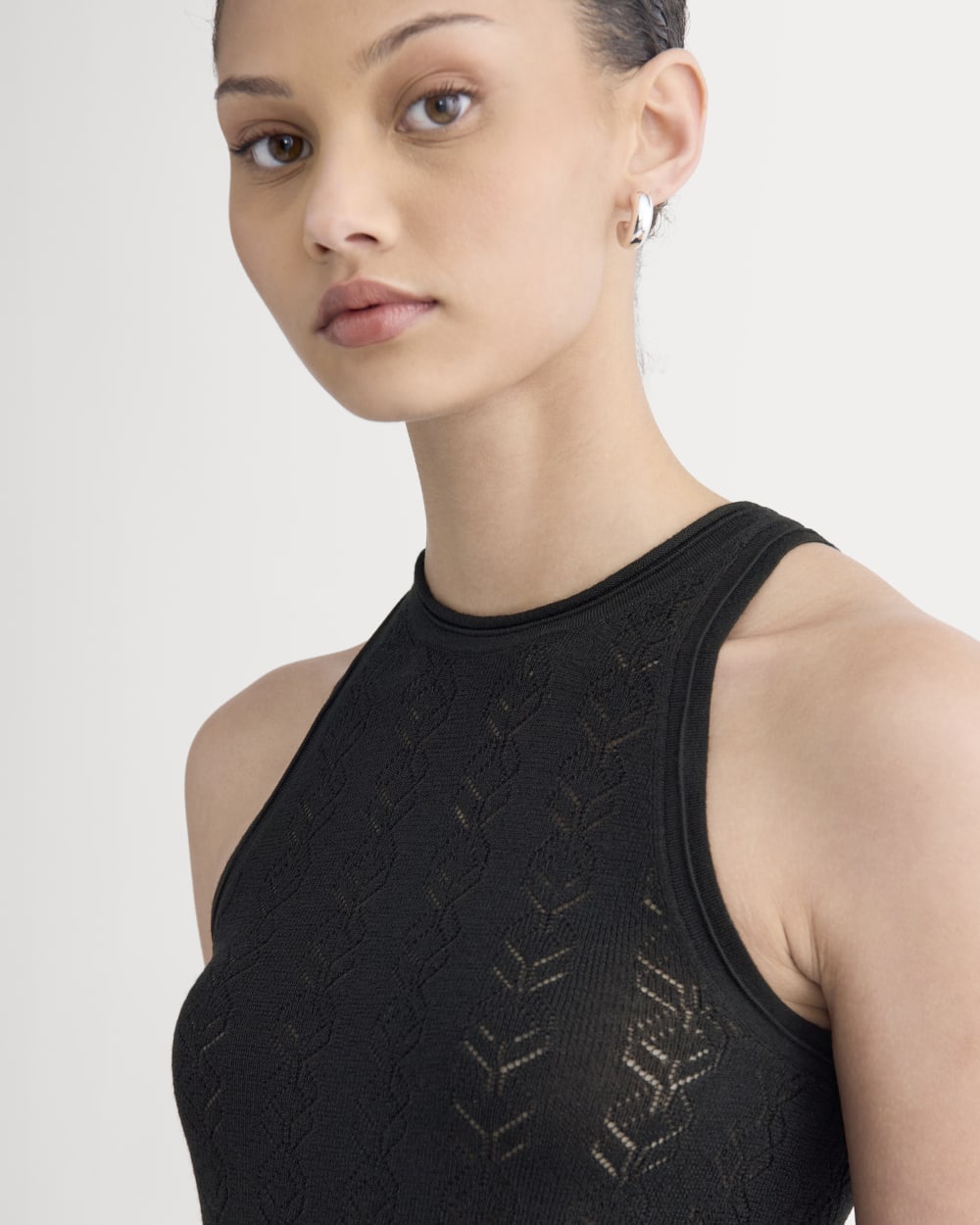 The Pointelle Racerback Tank in Ultrafine Merino | Black