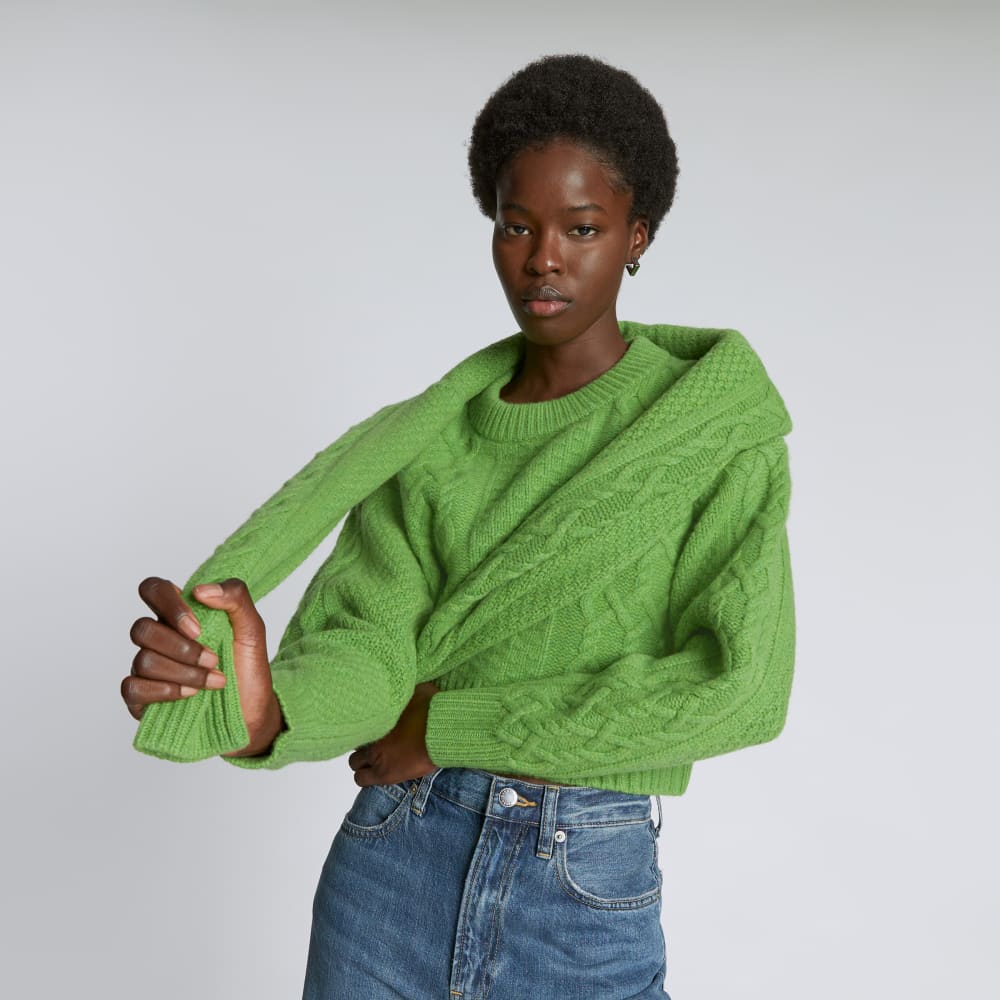 The Felted Merino Cropped Cable Sweater | Salted Lime