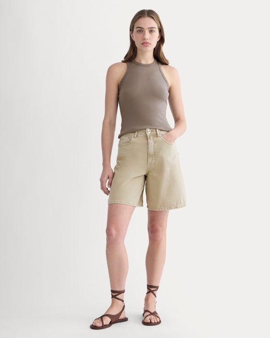 The Long A-Line Denim Short | Garment-Dyed Tan