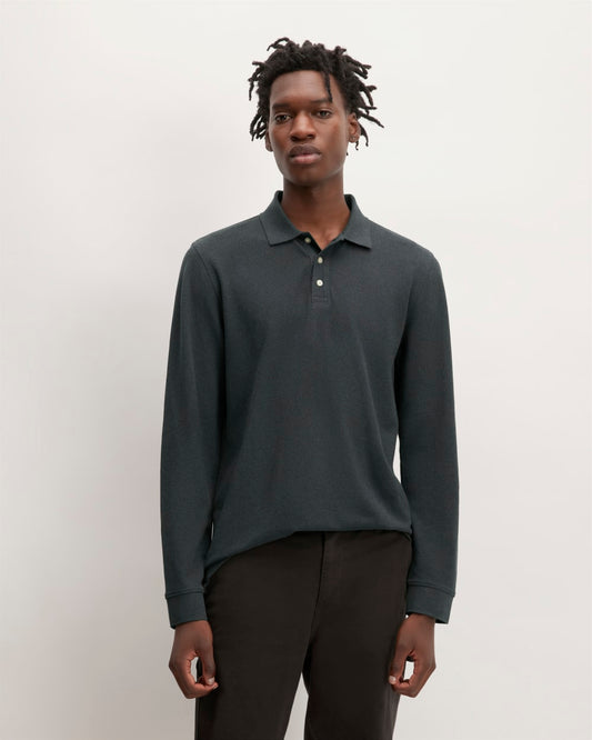 The Long-Sleeve Pique Polo | Heathered Graphite