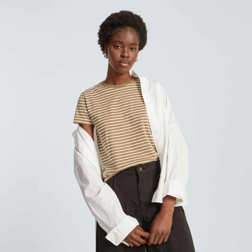 The Box-Cut Tee in Essential Cotton | Olive / Tan | No Pocket