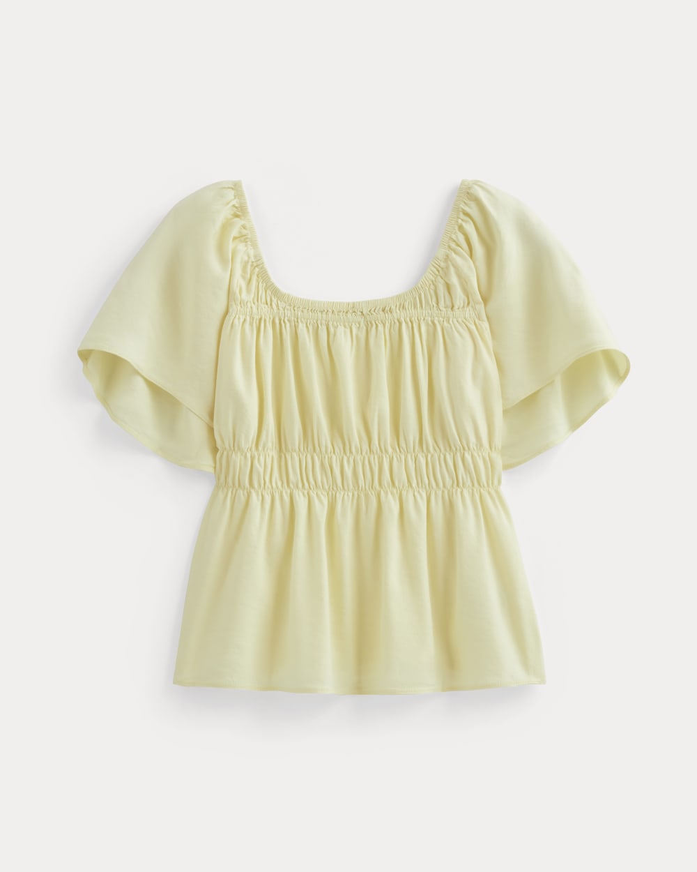 The Flutter-Sleeve Top in Stretch Linen | Light Yellow