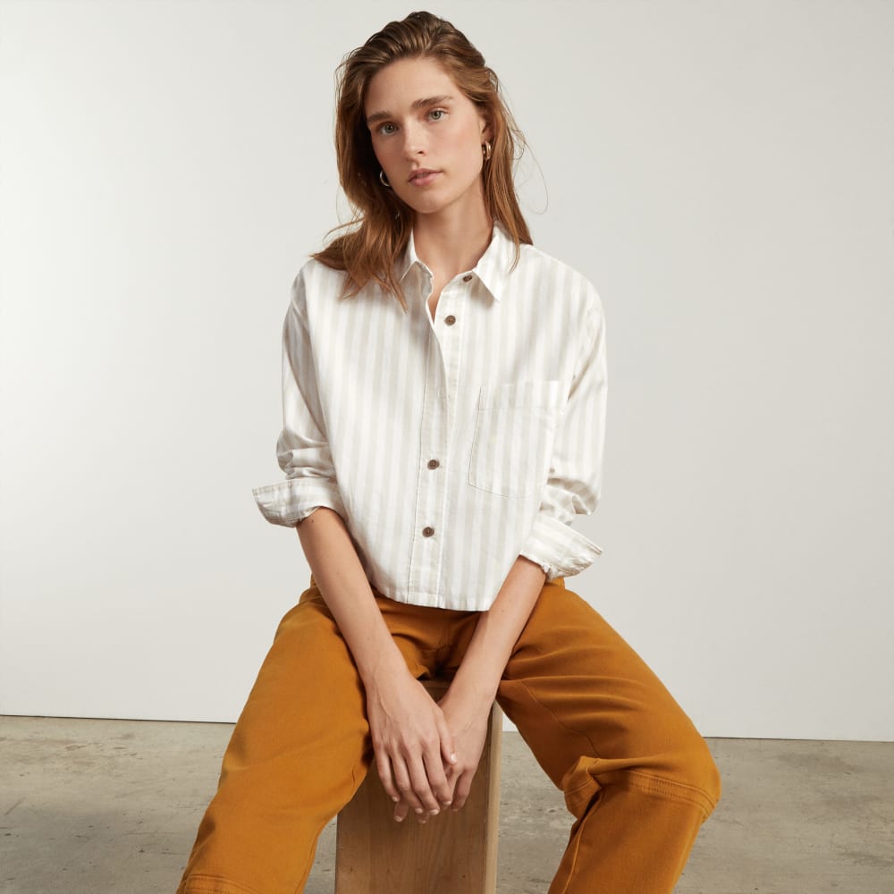 The Way-Short Shirt in Silky Cotton | Sand / White