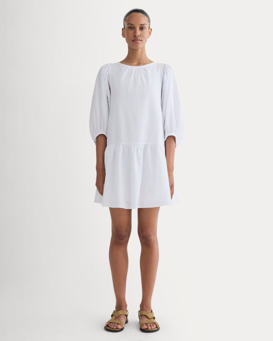 The Gauze Puff-Sleeve Mini Dress | White