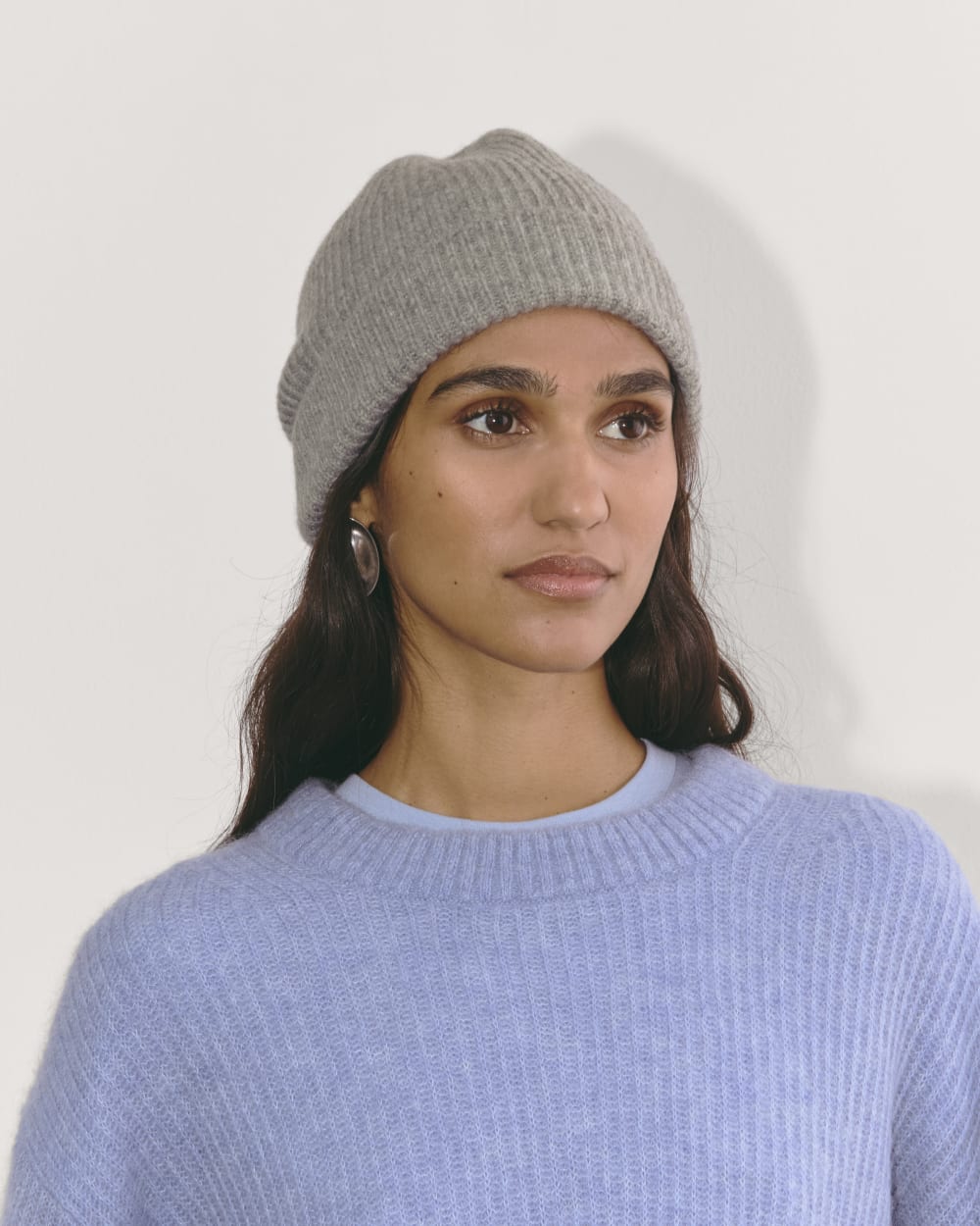 The Cashmere Ribbed Beanie | Light Heather Grey