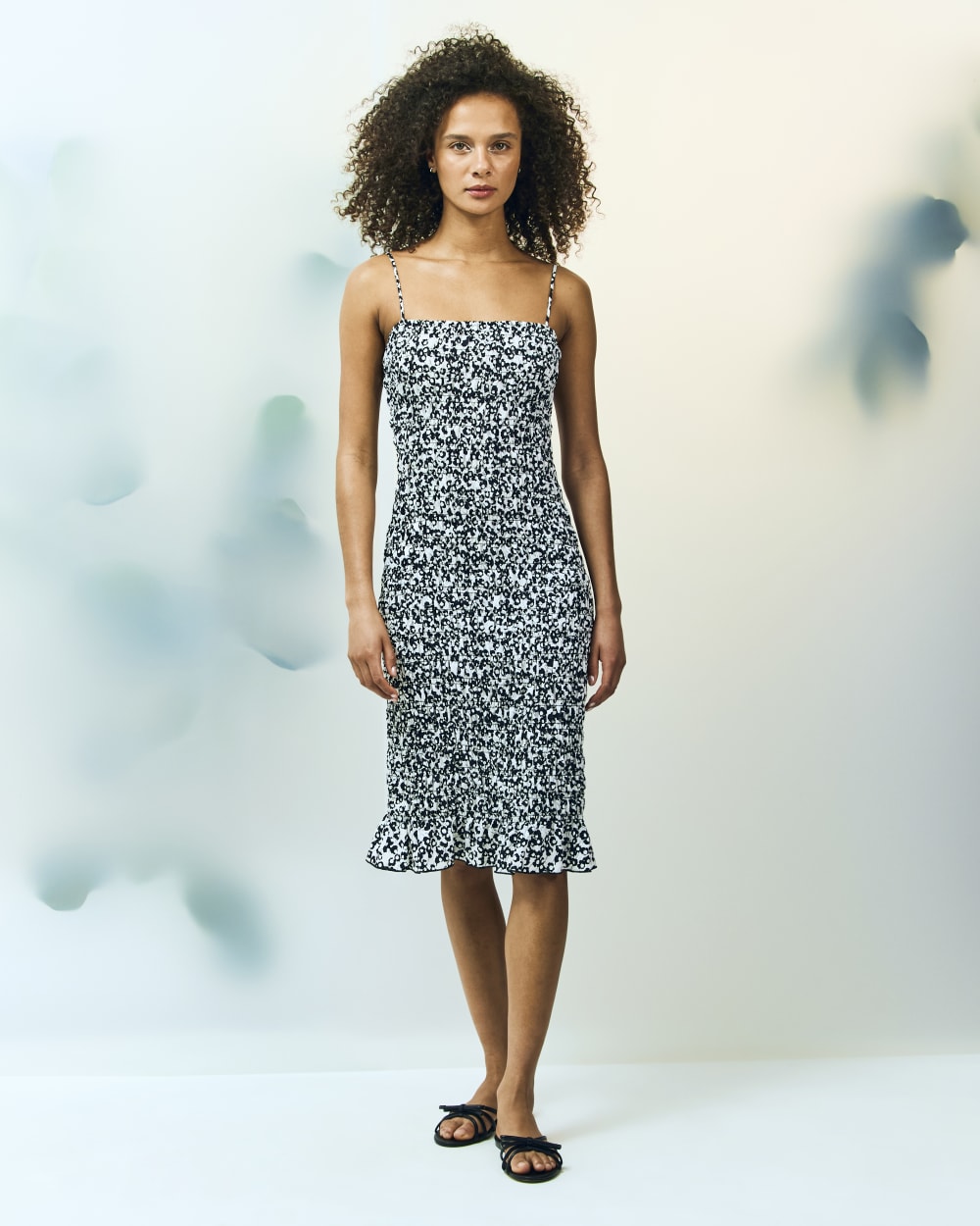 The Smocked Column Dress | Bone / Black Floral