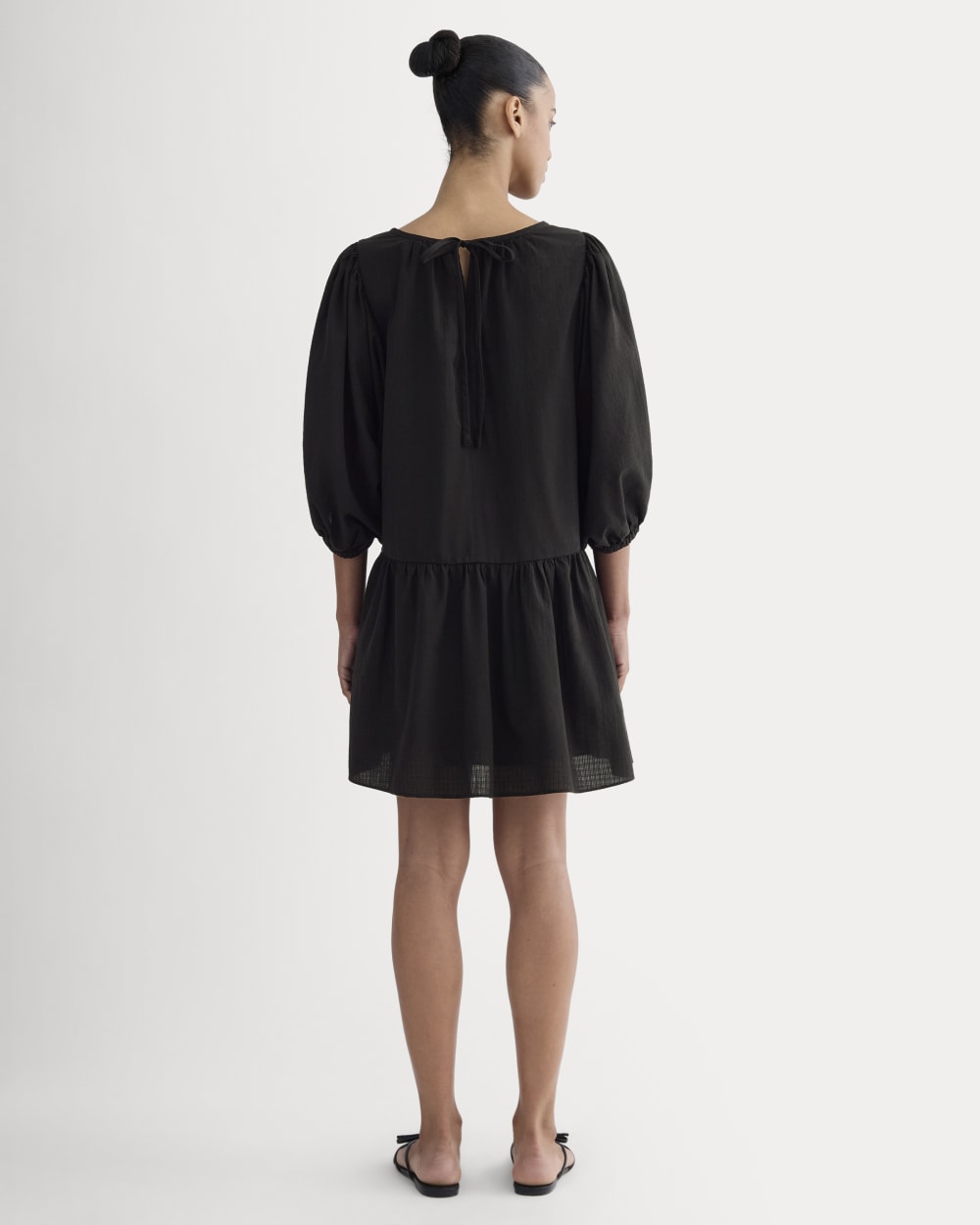 The Gauze Puff-Sleeve Mini Dress | Black