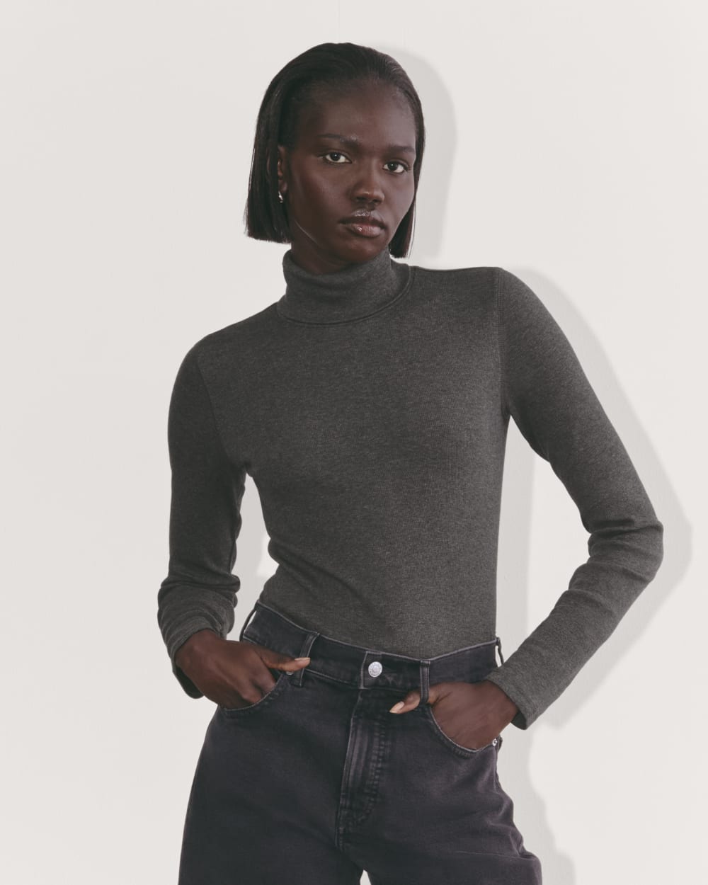 The Luxe Rib Turtleneck | Heathered Soot