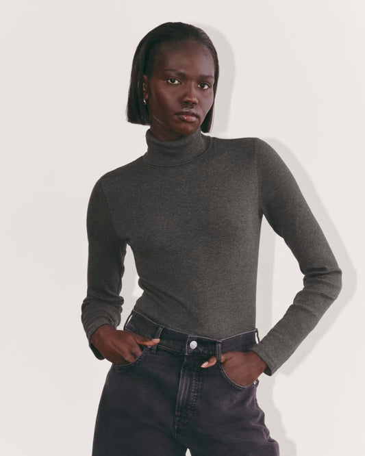 The Luxe Rib Turtleneck | Heathered Soot