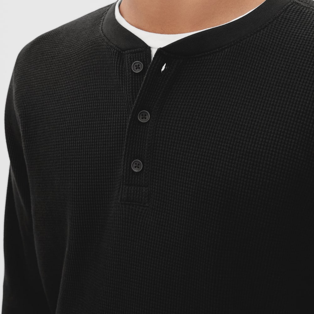 The Waffle Long-Sleeve Henley Tee | Black