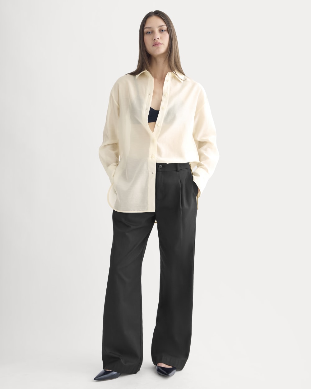 Oversized Shirt in Cotton-Silk Organza | Parchment