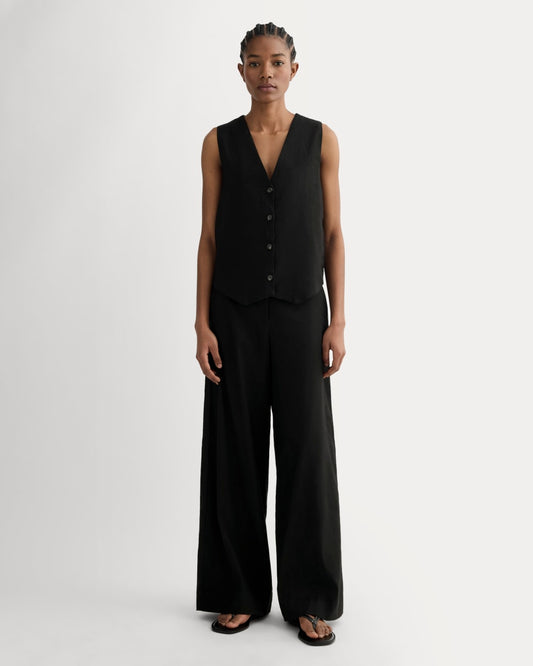 The Wide-Leg Pant in Stretch Linen | Black