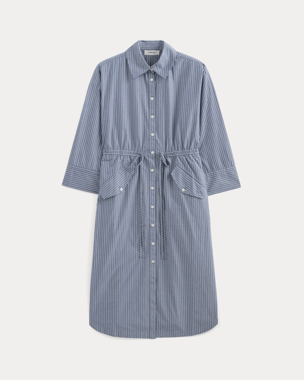 The Drawcord Shirtdress in Ultrasoft Cotton | Mazarine Blue / Optic White