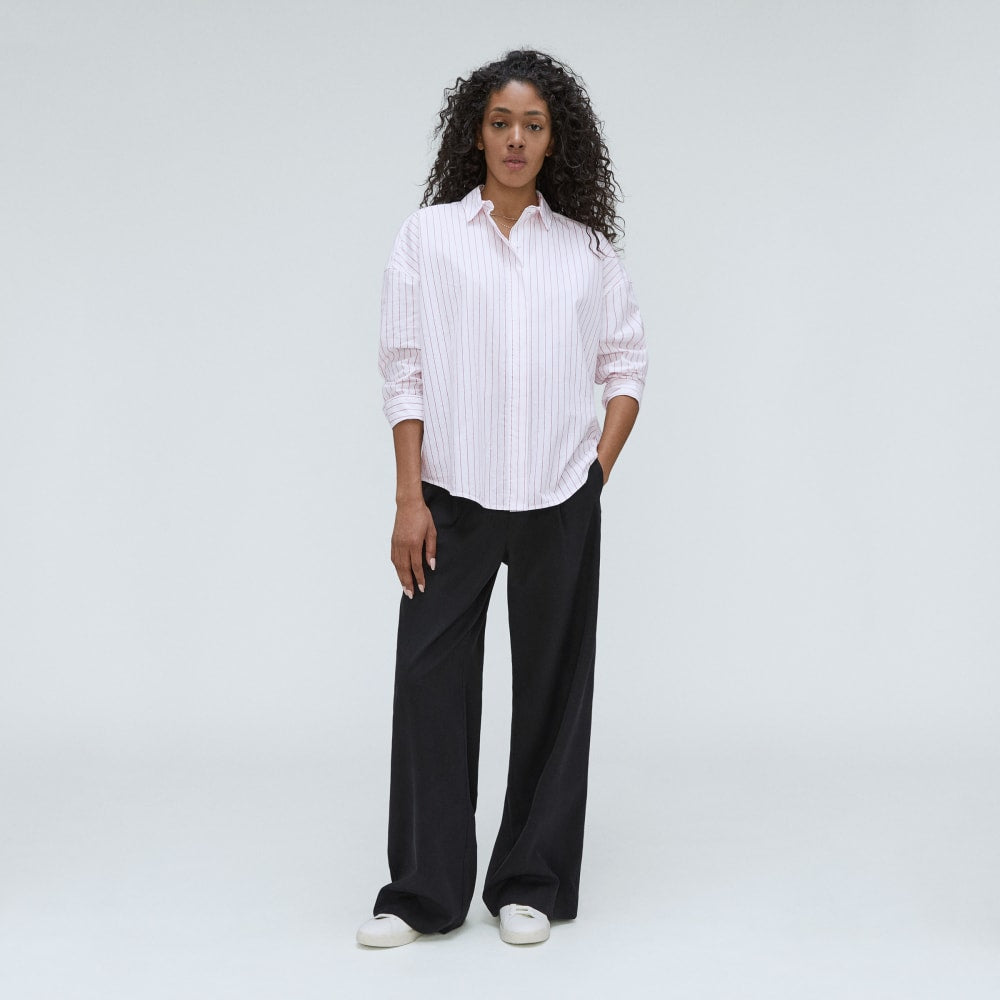 The Oversized Poplin Shirt | Equestrian Red / White