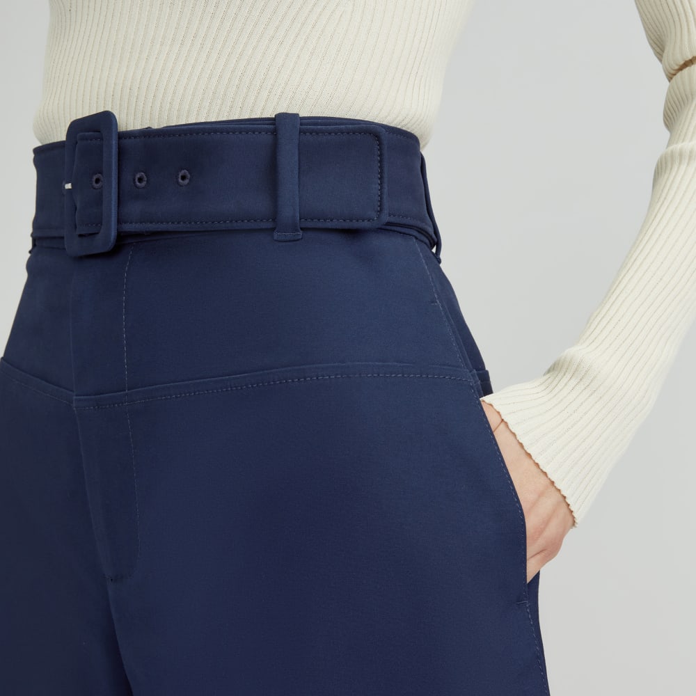 The Structured Cotton Belted Pant | Navy