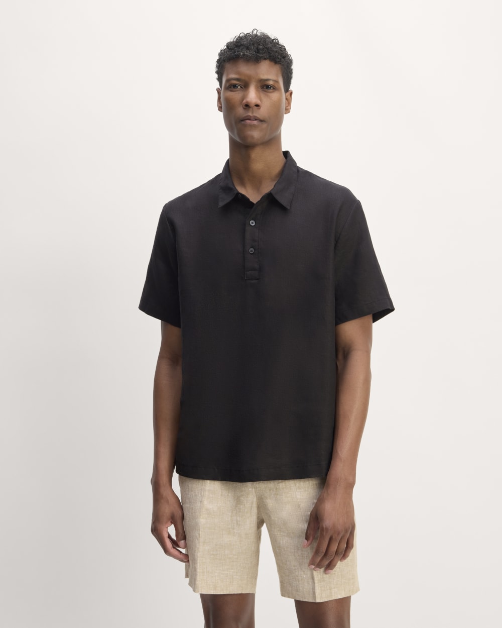 The Linen Short-Sleeve Popover Shirt | Black