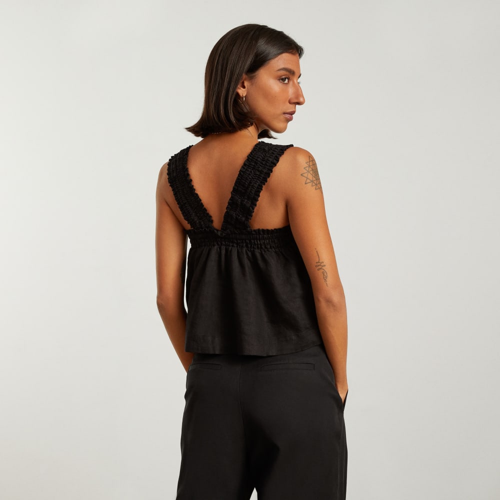 The Smocked Linen Cami | Black