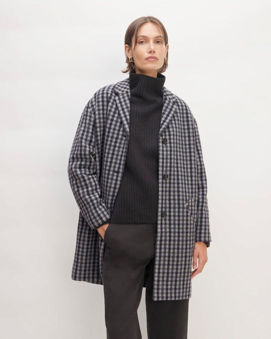 The Italian ReWool® Cocoon Coat | Grey / Charcoal / Navy Check