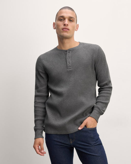 The Waffle Long-Sleeve Henley | Heathered Charcoal