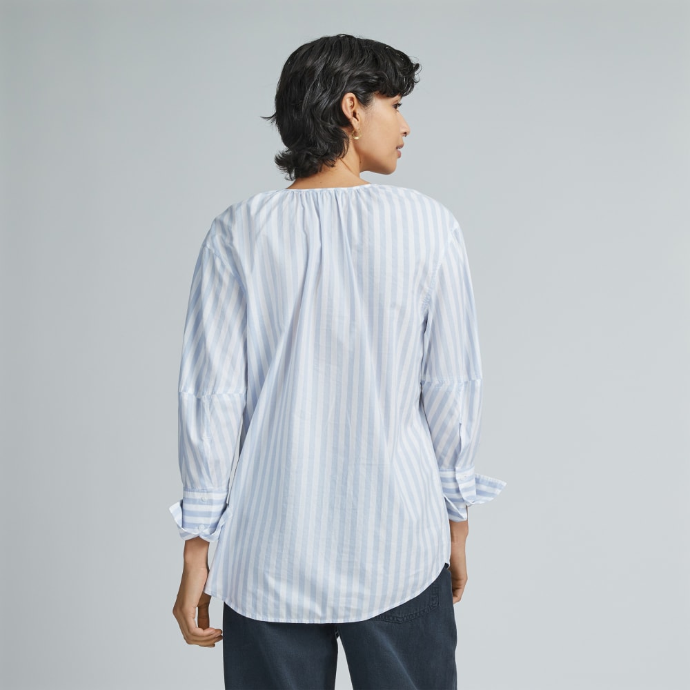 The Silky Cotton Balloon Sleeve Top | Periwinkle / White