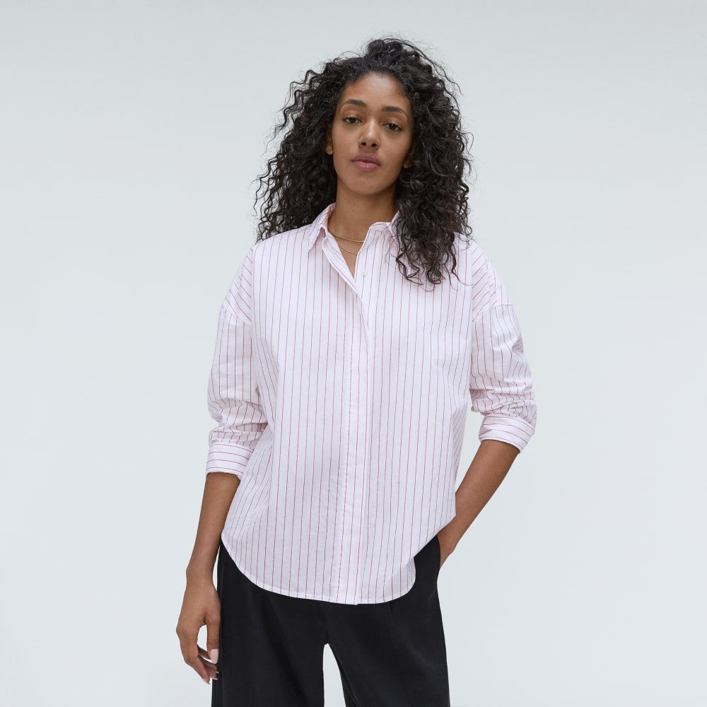 The Oversized Poplin Shirt | Equestrian Red / White