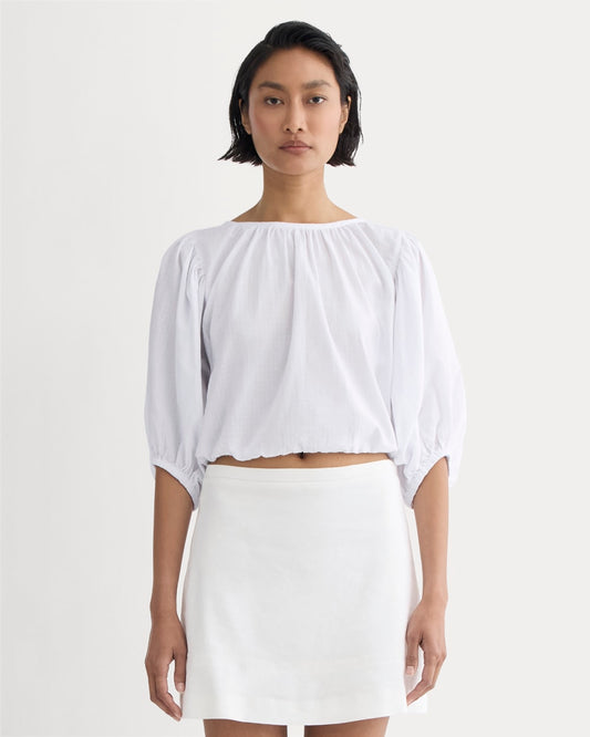 The Gauze Puff-Sleeve Top | White