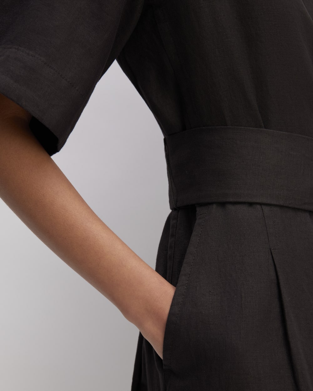 The Wrap Jumpsuit in Linen | Black