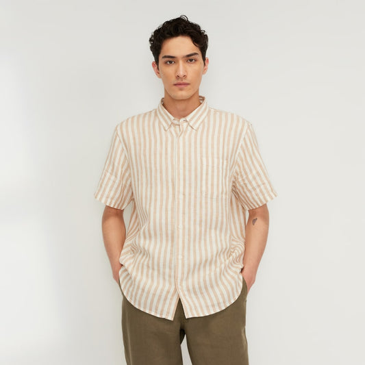 The Classic Short-Sleeve Shirt in Linen | Bone / Caramel