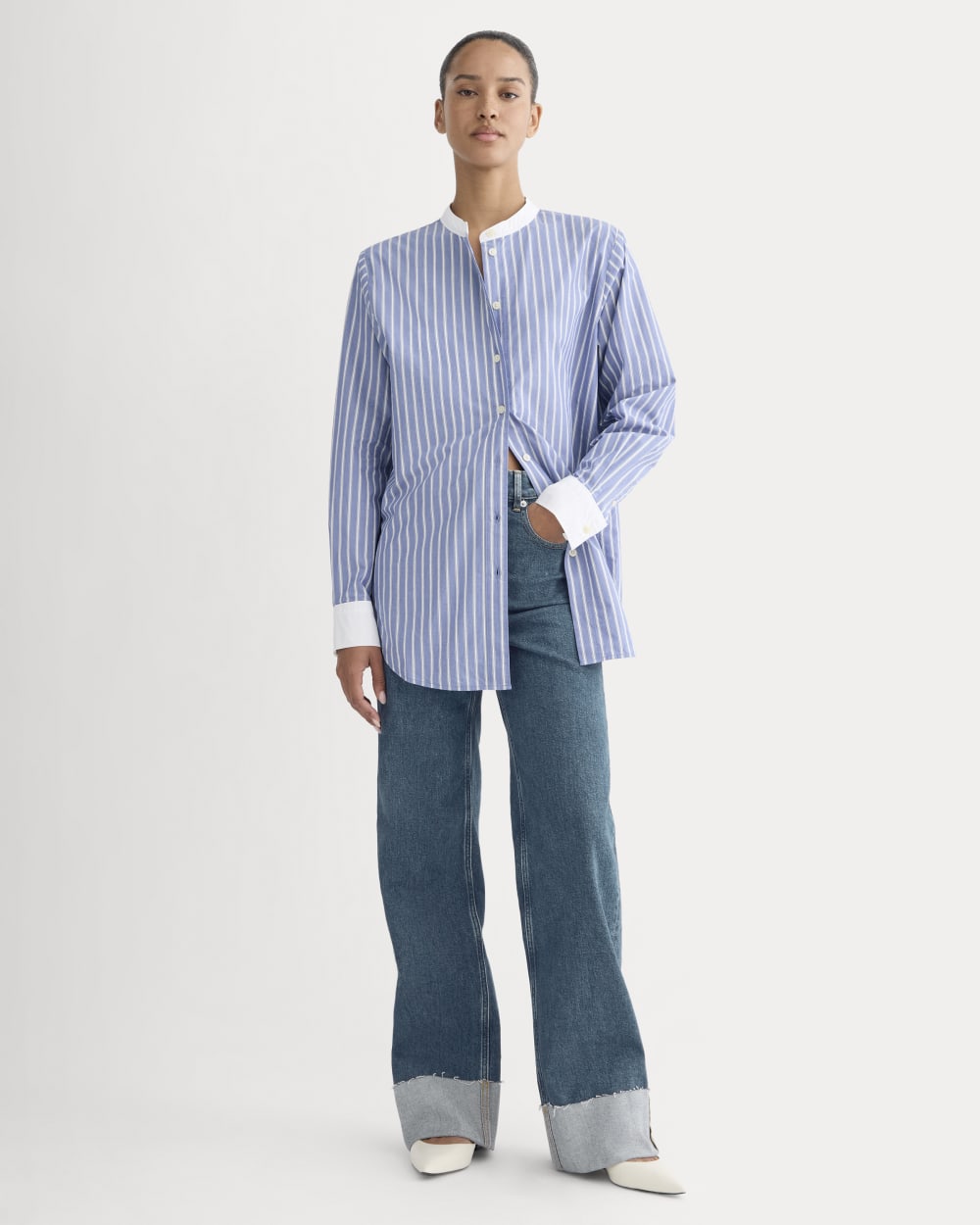 The Oversized Shirt in Ultrasoft Cotton | Dutch Blue / Bone