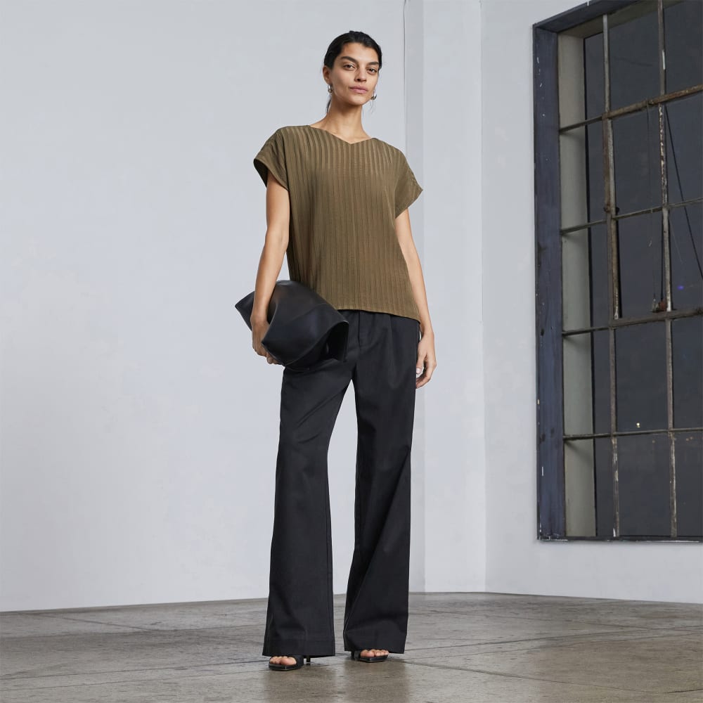 The City Stripe V-Neck Top | Beech