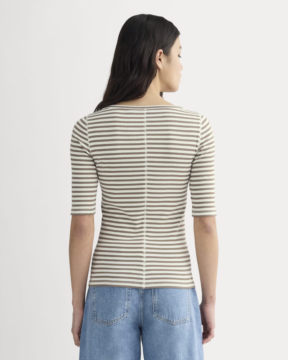 The Luxe Rib Scoop-Neck Tee | Bone / Deep Taupe