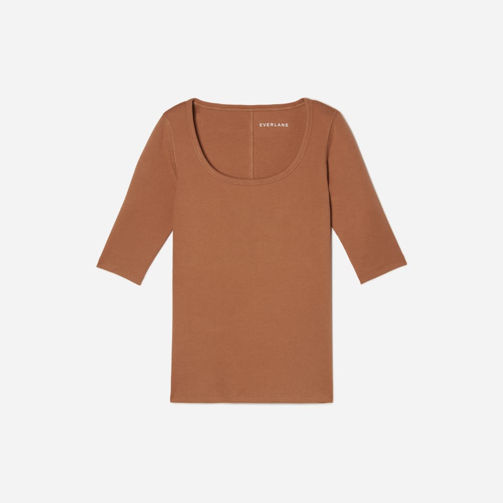 The Luxe Micro-Rib Scoop-Neck Tee | Tawny Brown